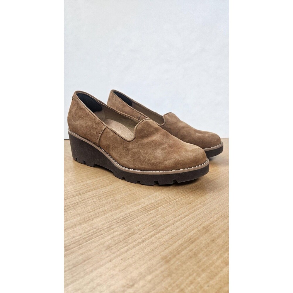 Vionic Willa Wedge Shoes Womens Size 7.5 W Brown Suede Platform Loafers Comfort